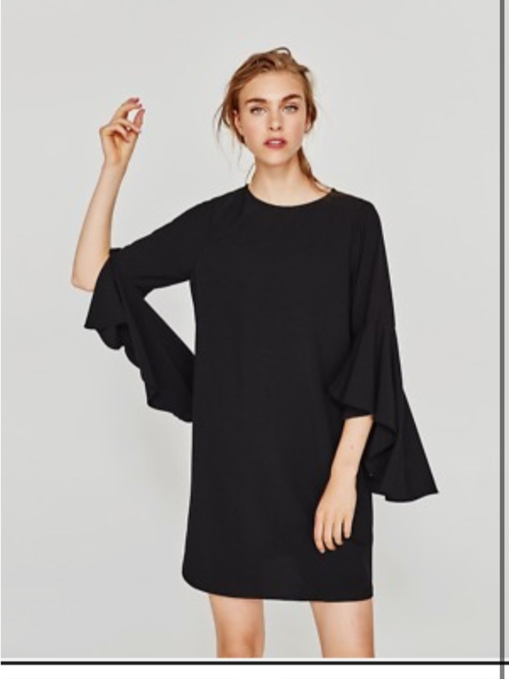 Zara Black Long Sleeve Ruffle Flutter Dress #12